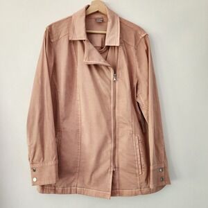 NEW Chico's Azalea‎ Pale Pink Moto Jacket Casual Twill Elongated Size 3 US 16/18